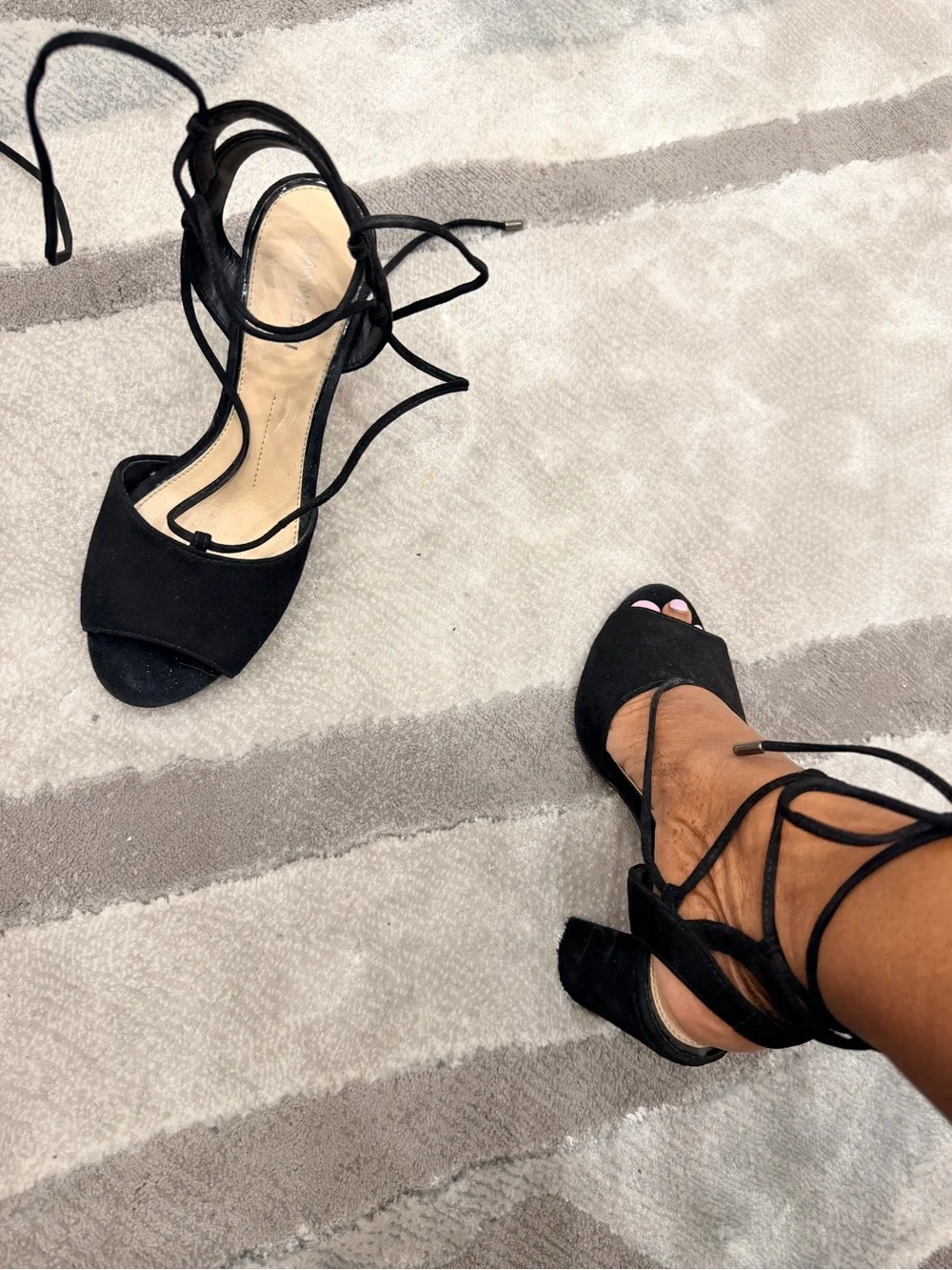 Gianni Bini Black Suede Lace-Up Block Heels